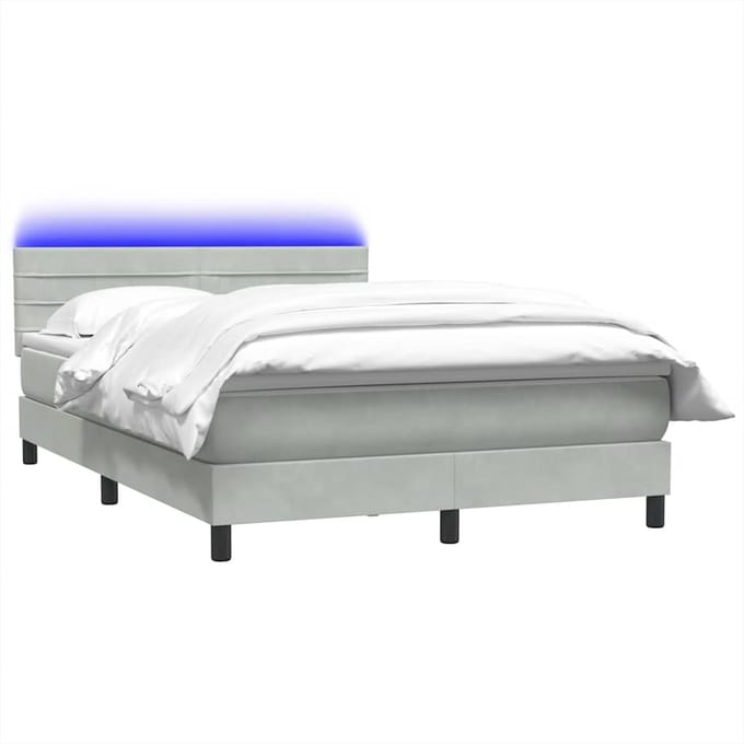vidaXL - Boxspring - met - matras - en - LED - fluweel - lichtgrijs - 160x220 - cm