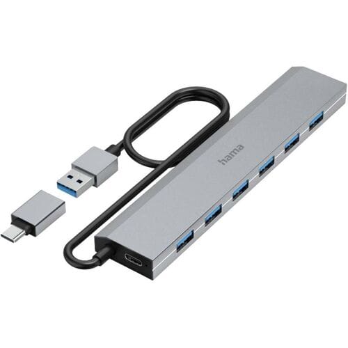 Hama 00200137 USB-hub 7 poorten USB-A USB 3.2 Gen1 5 GBit/s Met USB-C stekker Grijs