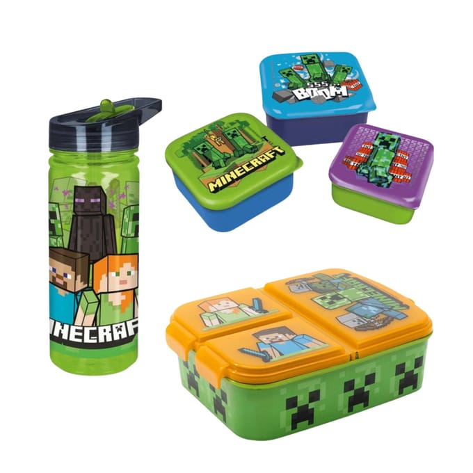 Minecraft lunchset; lunchbox, snackbox en drinkfles