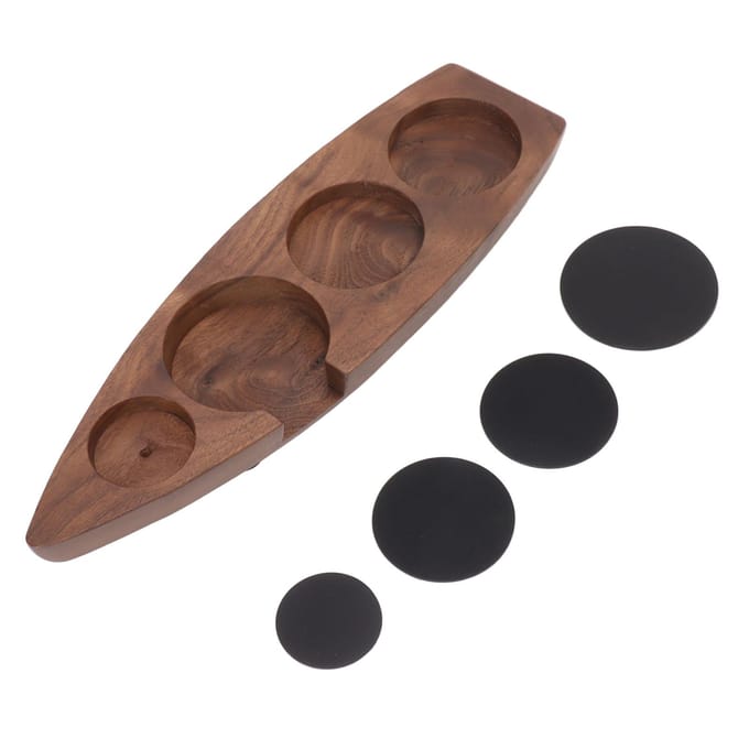 Support de Tampon à Café Forme Bateau Bois de Noyer Station Support Distributeur de Café pour Café Occidental 51mm brown