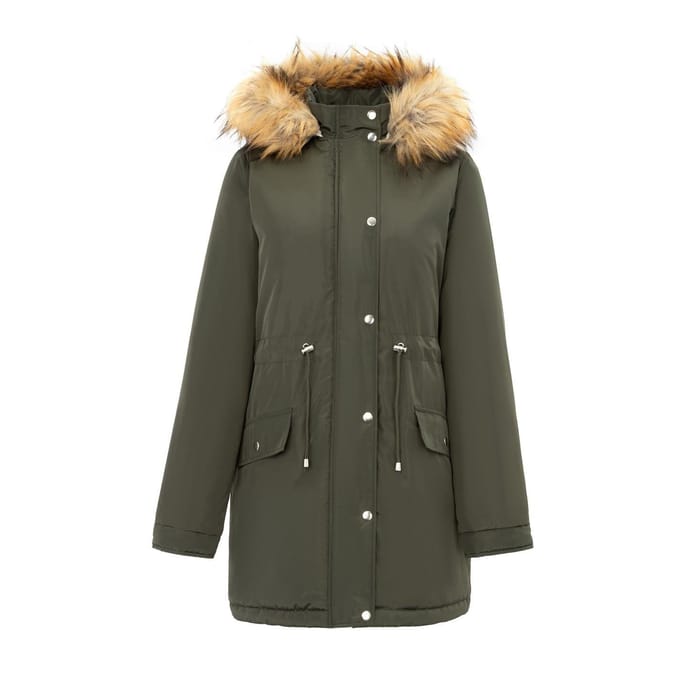 Miso Dames Hooded Full Zip Parka (Khaki Groen)