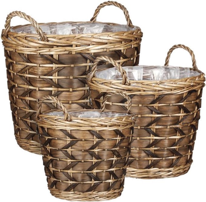 Mica Decorations Mand Lorens - 45x45x39 cm - Willow - Lichtbruin- Set van 3