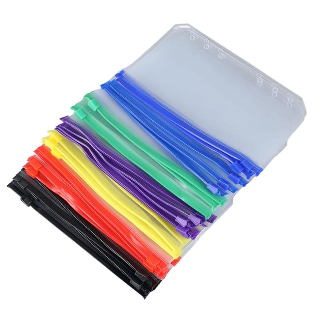 Lot de 31 enveloppes en plastique transparentes et réutilisables, format A6, avec fermeture éclair, multicolores gray