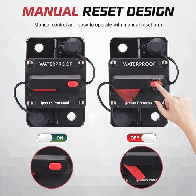 40Amp Stroomonderbreker met Handmatige Reset Waterdichte Inline Zekering voor 12V-48VDC