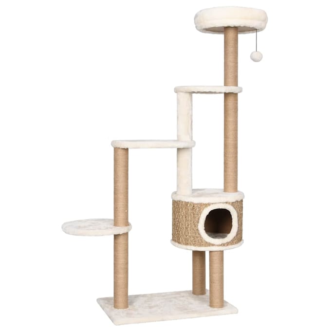 vidaXL - Kattenmeubel - met - luxe - kussen - en - krabpalen - 148 - cm - zeegras