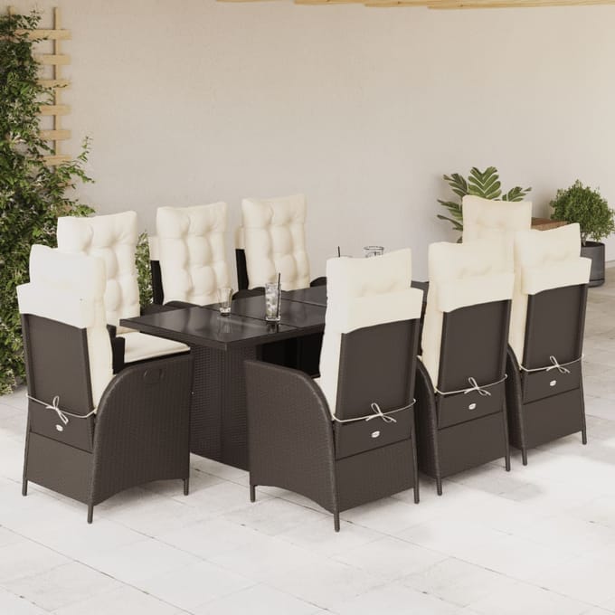 vidaXL - 9-delige - Tuinset - met - kussens - poly - rattan - bruin
