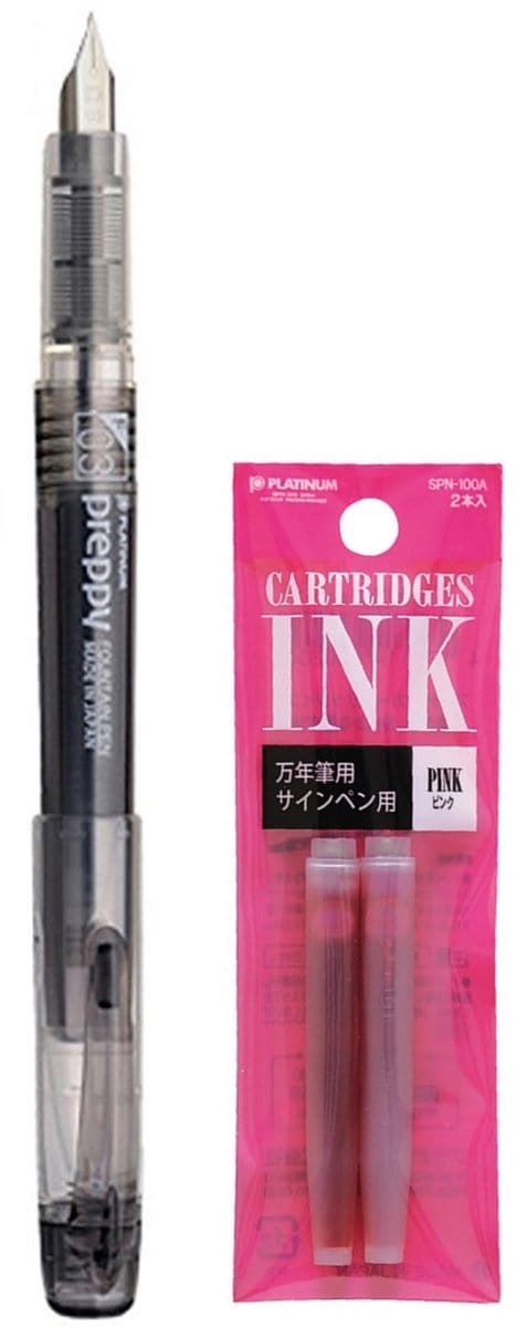 Platinum - Preppy Fountain pen Japan - MEDIUM - 0,5 - ZWART - vullingen ROZE