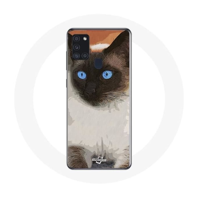 Samsung Galaxy A21S Hoesje Siamese Kat Zwart-wit Blauwe Ogen