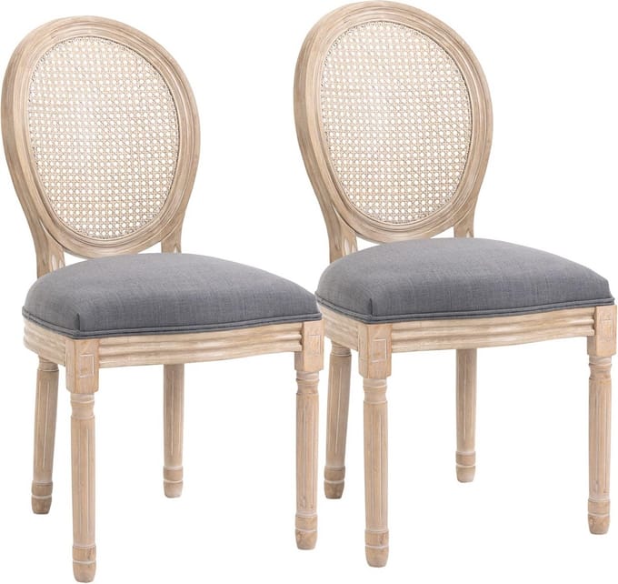 Keukenstoelen set van 2 - zacht gestoffeerd - vintage design - rotanlook - grijs