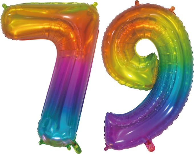 Folieballon 79 jaar Regenboog 76cm