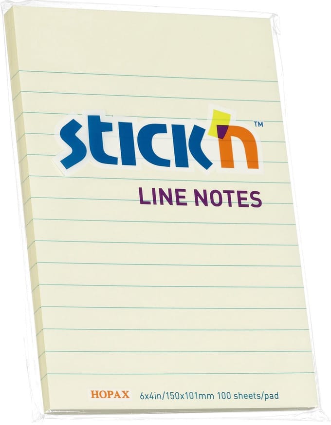 Stick'n Schrijfblok - 152x101mm - Gelinieerd - Pastel geel - Schrift - 100 sticky notes