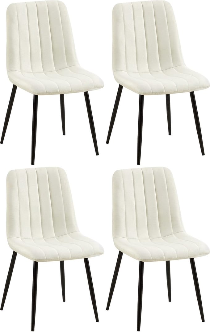 CLP Dijon Set van 4 Eetkamerstoelen - Zonder armleuning - Metaal onderstel - creme Stof