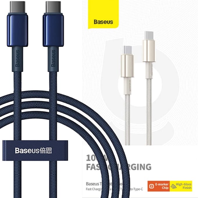 Baseus - Tungsten - Gold USB-C/USB-C kabel 100W 1m - marineblauw