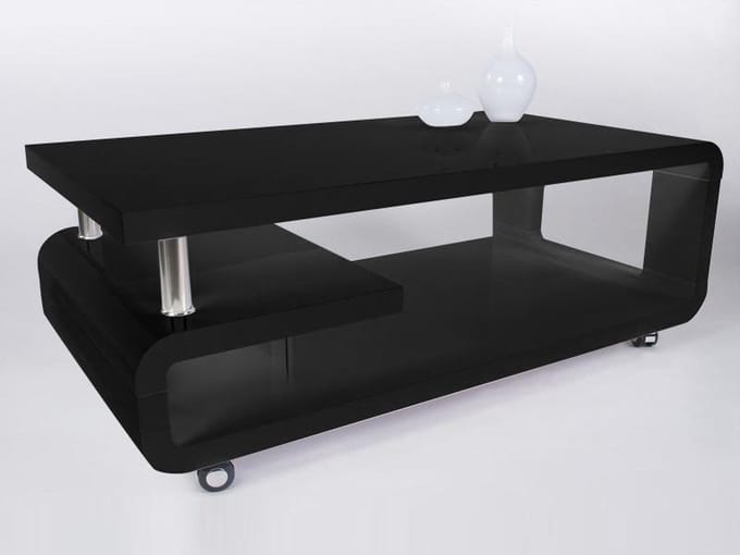 Salontafel Hoogglans zwart op wielen 115 cm