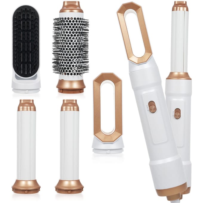 5in1 Heteluchtkam Thuisgebruik Steil Haar Krullend Haar Föhnkam Multifunctionele Haarstyling US Plug wit