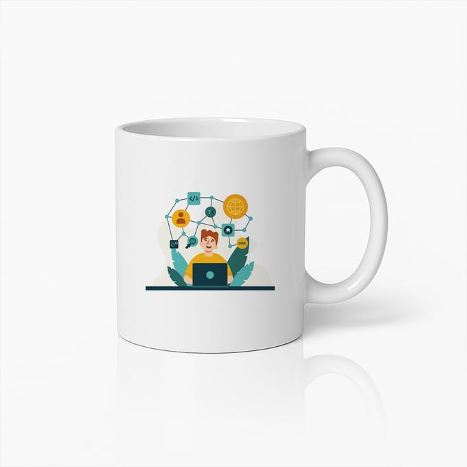Programmeur Mok – Creatieve Coder Koffiebeker met Tech-iconen voor Developers en IT-liefhebbers