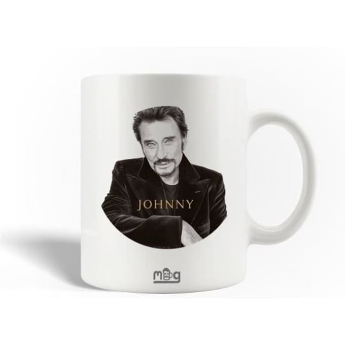 Mug en Céramique - Johnny Hallyday - Noir et Blanc - 30cl - Compatible Lave-Vaisselle - 9,5cm