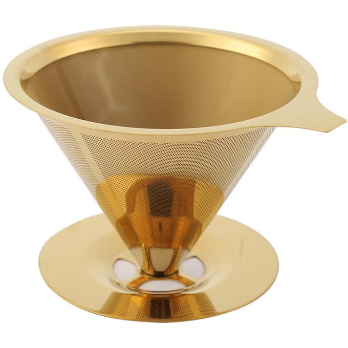 Filtre Verseur à Café en Acier Inoxydable Or Titane avec Support de Tasse et Poignée beige