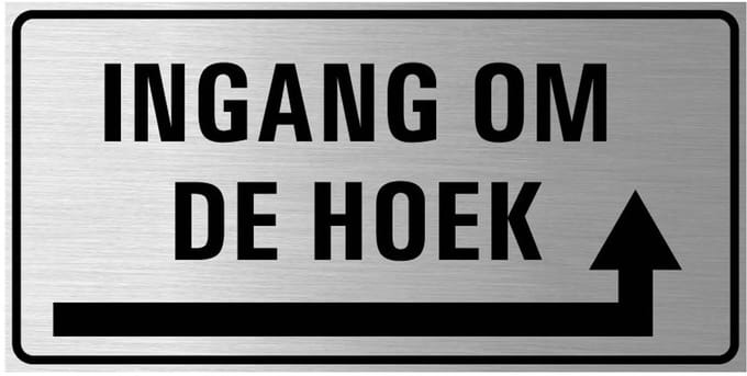 Ingang om de hoek bord rechts, geborsteld aluminium 200 x 100 mm