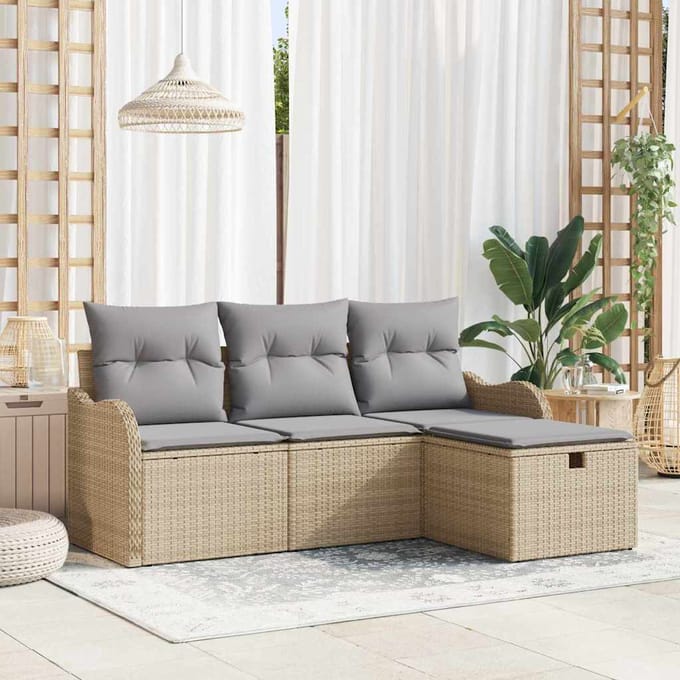 vidaXL - Tuinbank - Set - 4 - st - Beige - en - Lichtgrijs - poly - rattan