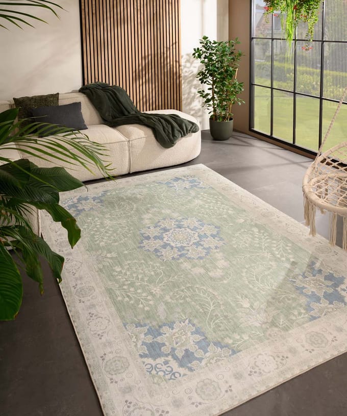 Vintage buitenkleed - Valenca Luna saliegroen 80x150