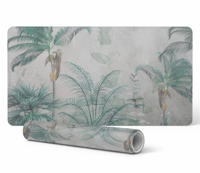 Antislip bureauonderlegger met palmbomen op een pastelkleurige achtergrond, 120x60 cm