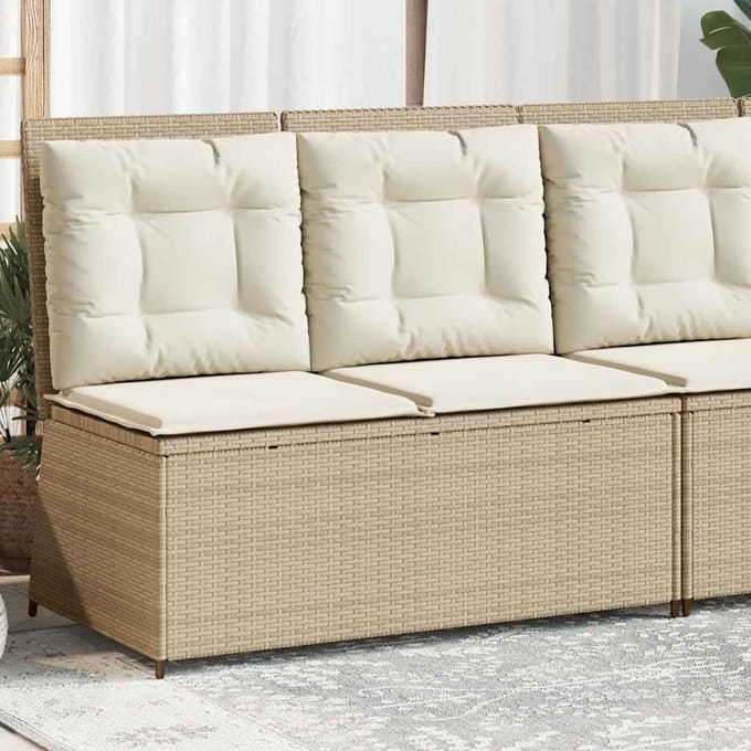 vidaXL - Tuinbankje - verstelbaar - met - kussens - poly - rattan - beige