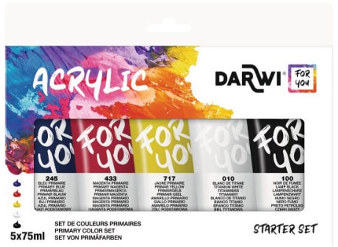 DFY Starterset Acrylverf primaire kleuren - 5 x 75 ml