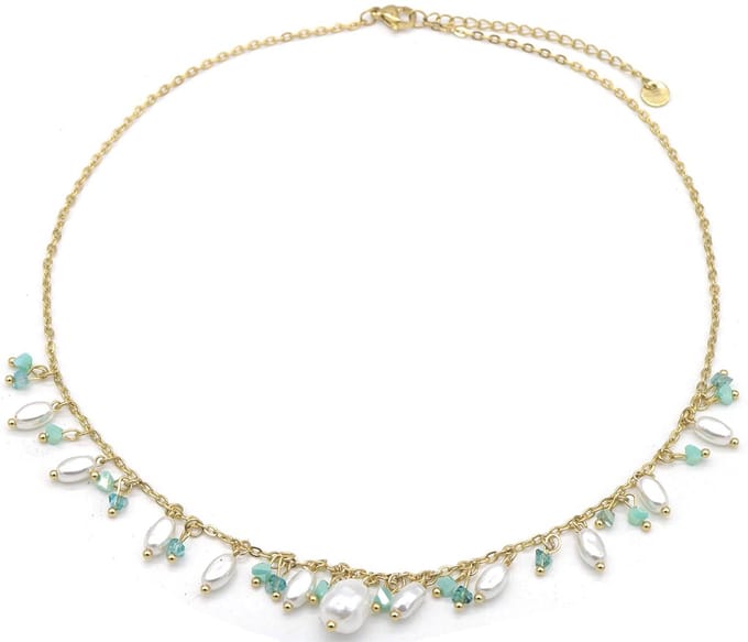 Ketting met Parels - RVS - Lengte 39-44 cm - Goudkleurig