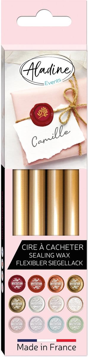 Aladine zegelwas sticks set 4 stuks oud goud voor creatieve projecten.