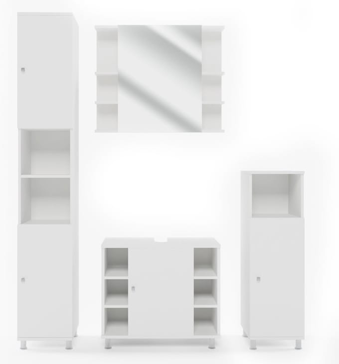 Vicco Badkamermeubel set Fynn, Wit, 4-delig