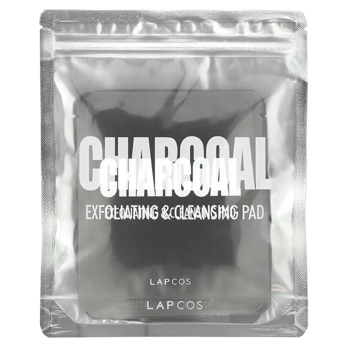 Lapcos, Charcoal, Exfoliating & Cleansing Pads, 5-pack, 0.24 fl oz (7 g) per sheet gray