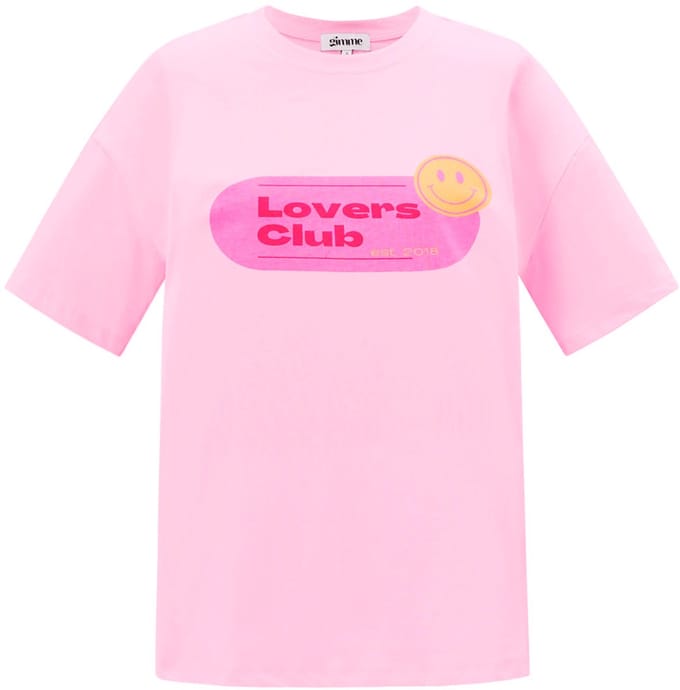 Moderne Oversized Cotton Vrouwen T-shirt met 'Lovers Club' Print - Maat S