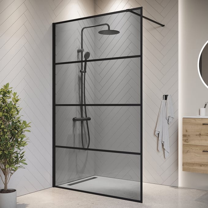 Badplaats Douchewand Essos 140 x 200 cm – Zwart – Inloopdouche 8 mm Rookglas