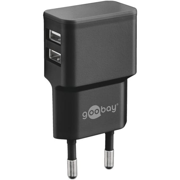 Goobay USB thuislader met 2 poorten - haaks - 2,4A / zwart