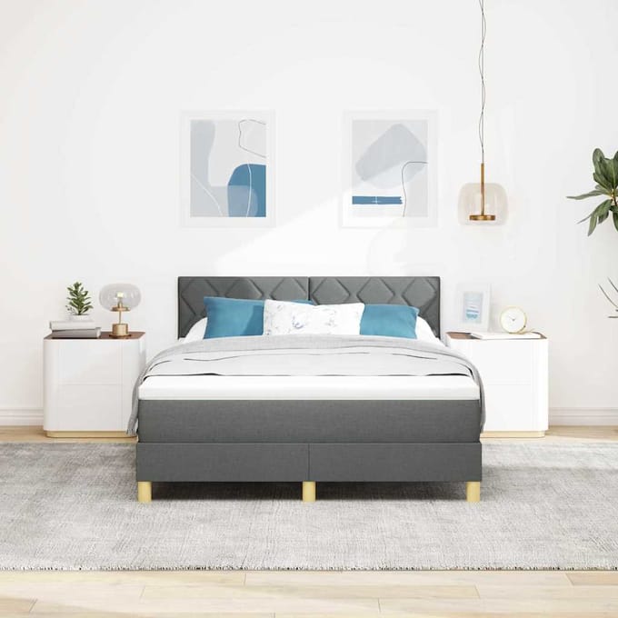 vidaXL - Boxspring - bed - met - matras - Donkergrijs - 140 - x - 190 - cm - Stof