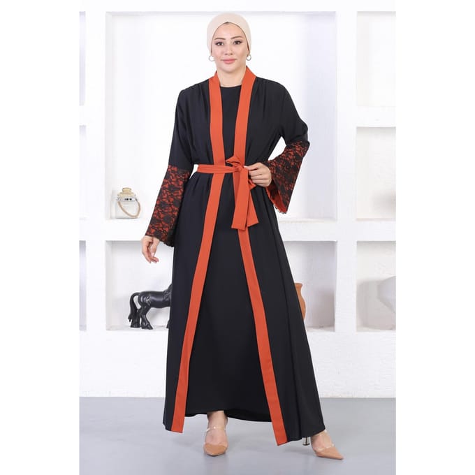 Kant Detailed Abaya Terracotta