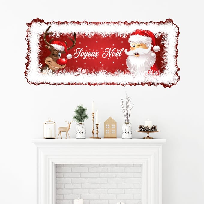 Vrolijk Kerstmis Rendier en Kerstman Sticker - Kerststickers - Feestelijke Decoraties - 30x65cm