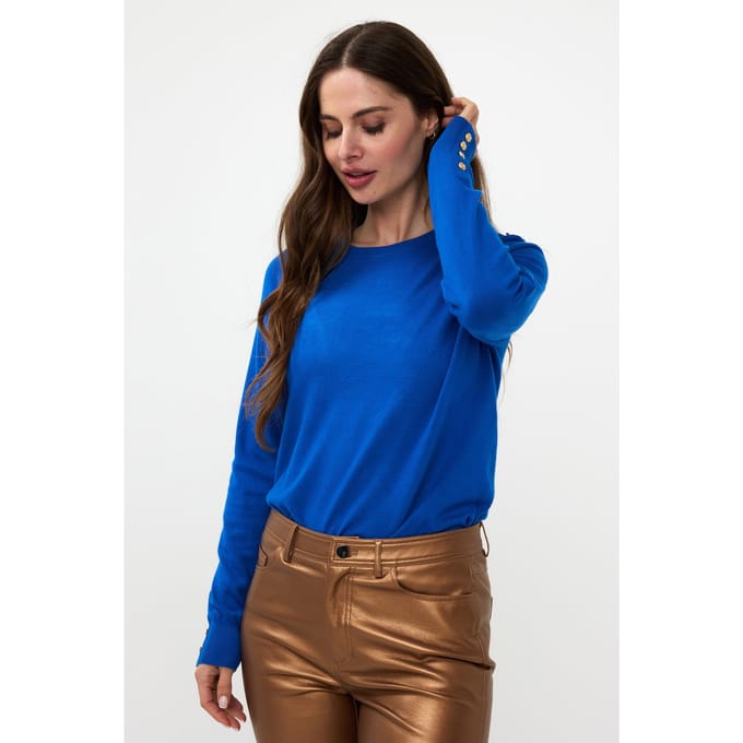 EsQualo Sweater Gathering Button Details Basic Knit Brilliant Blue Taglia: XS | Maglioni a maglia Outlet | Donna | Blu