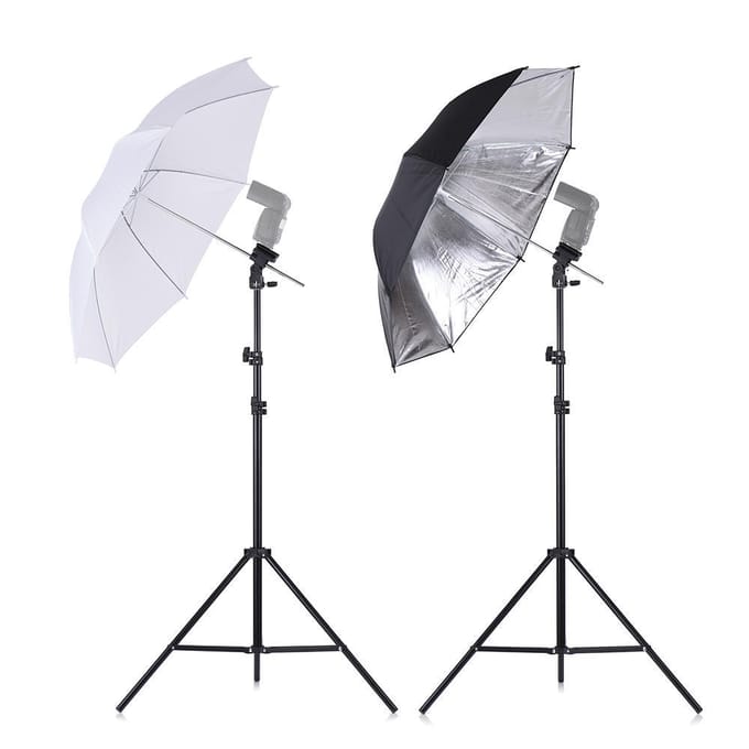 Andoer Off Camera Dubbele Speedlight Flitsschoen Montage Draaibare Zachte Paraplu Kit 2 * 2m Lampstatief +2 white