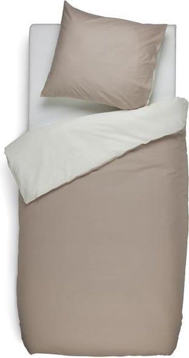 Snoozing Two Tone - Flanel - Dekbedovertrek - Eenpersoons - 140x200/220 cm + 1 kussensloop 60x70 cm - Camel/Ivoor