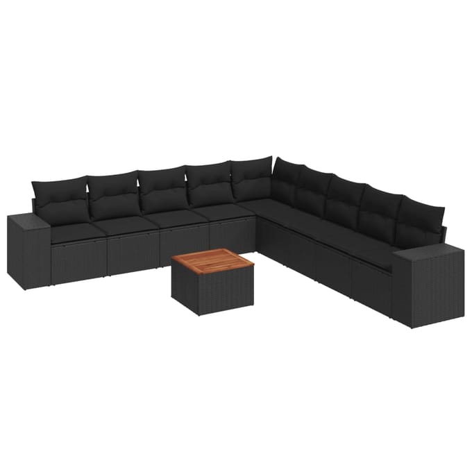 vidaXL - 10-delige - Loungeset - met - kussens - poly - rattan - zwart