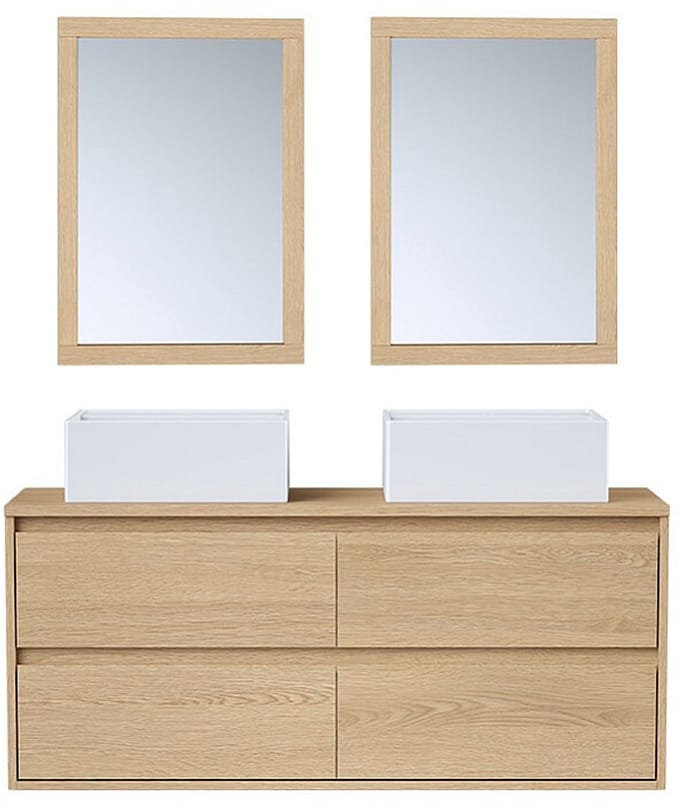 Vente-unique Zwevend dubbel wastafelmeubel met spiegels - Eiken fineer - 120 cm - MILIPAM
