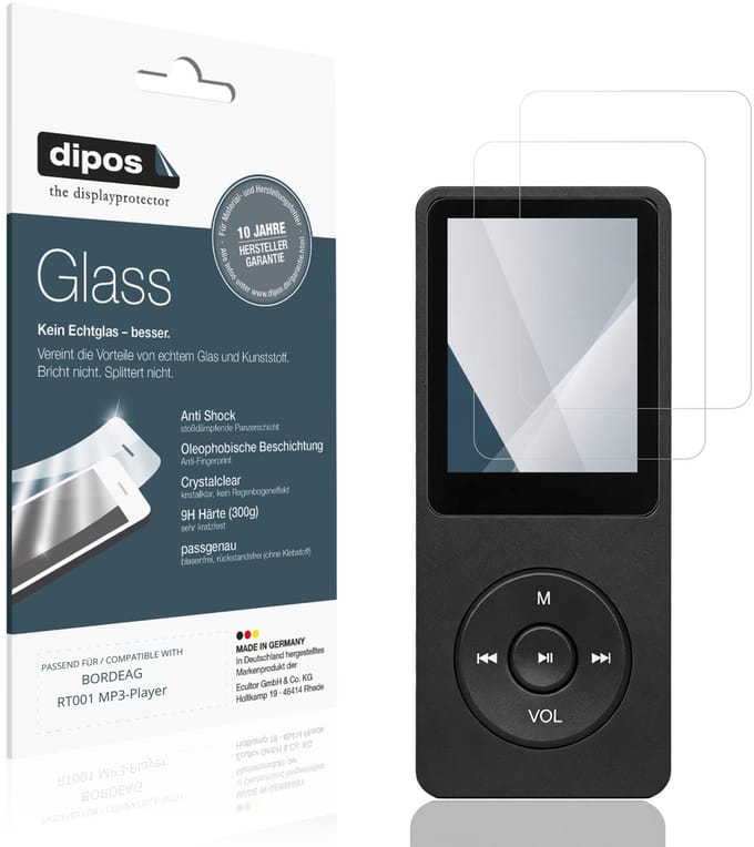 dipos – 2x Pantserfolie geschikt voor BORDEAG RT001 MP3-Player | 9H Screenprotector