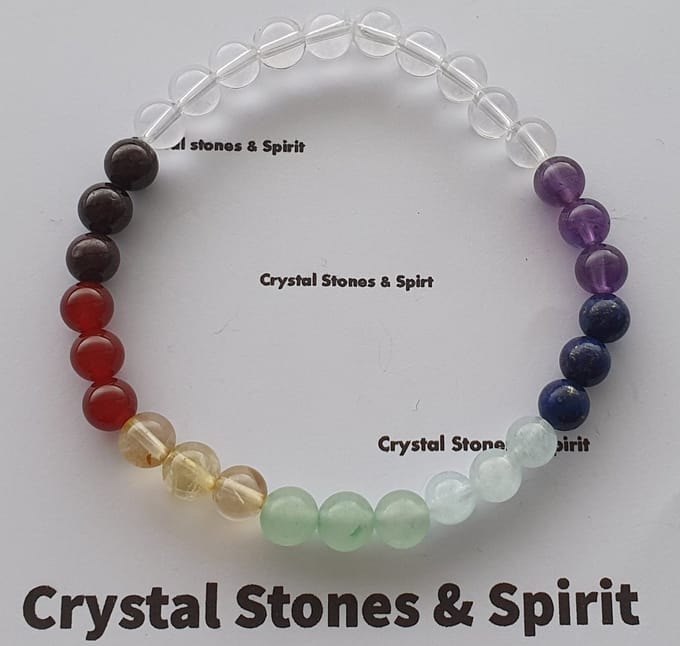 Armband Mineraalsteen "7 Chakra's" rond 6mm