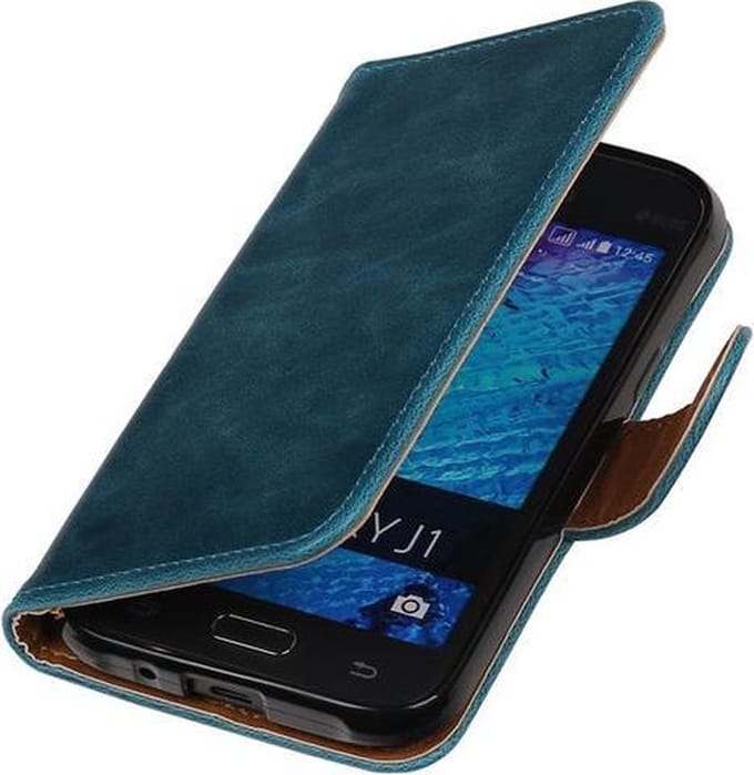 Blauw Pull-Up PU Hoesje Samsung Galaxy J1 Booktype Wallet Cover