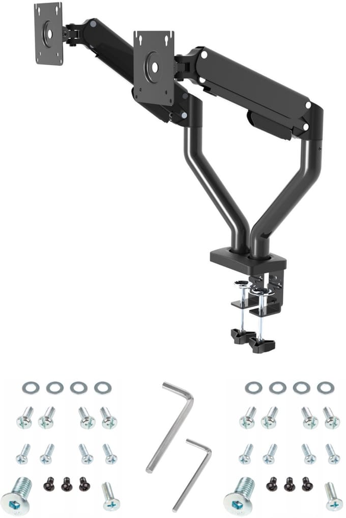 Monitor arm voor 2 monitoren. Bureau bevestiging. Gasveer gestuurd. 2 tot 10kg