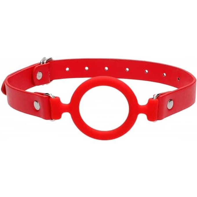 Ouch Siliconen Ring Gag - Met Leren Bandjes - Rood