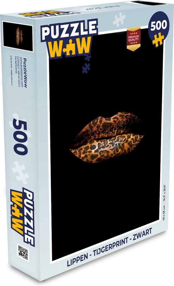Puzzel Lippen - Tijgerprint - Zwart - Legpuzzel - Puzzel 500 stukjes