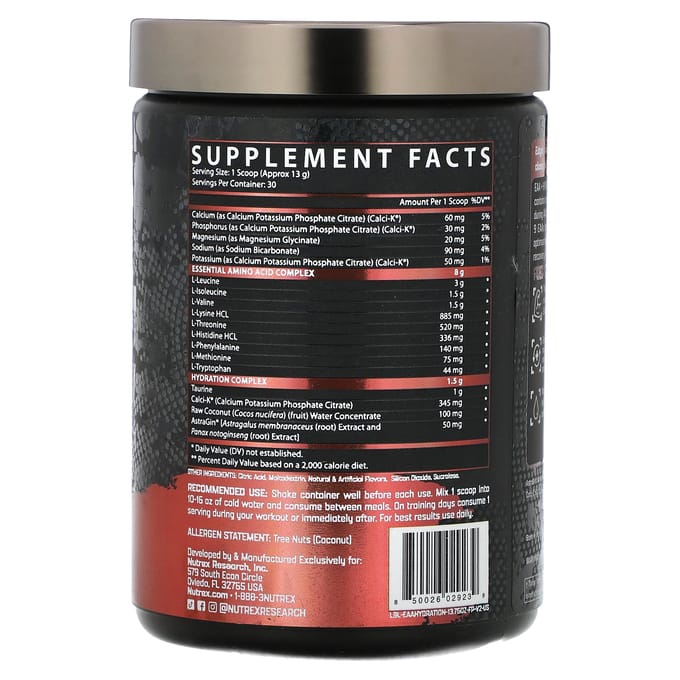 Nutrex Research, EAA et Hydratation, Saveur Punch aux Fruits, 13,76 oz (390g)